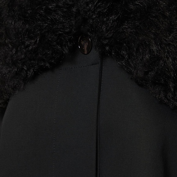 TOTEME Shearling Collar Gabardine Jacket in Black Size 36 / US 4 - Picture 8 of 9